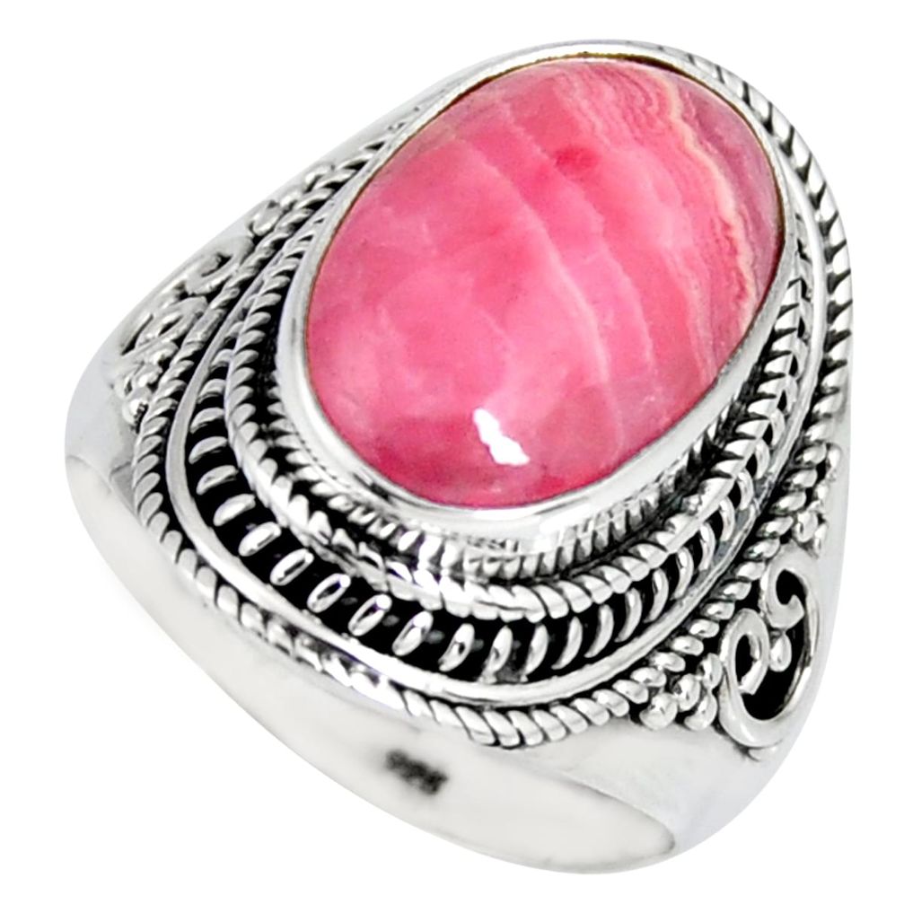 7.73cts natural rhodochrosite inca rose 925 silver solitaire ring size 8 r4127