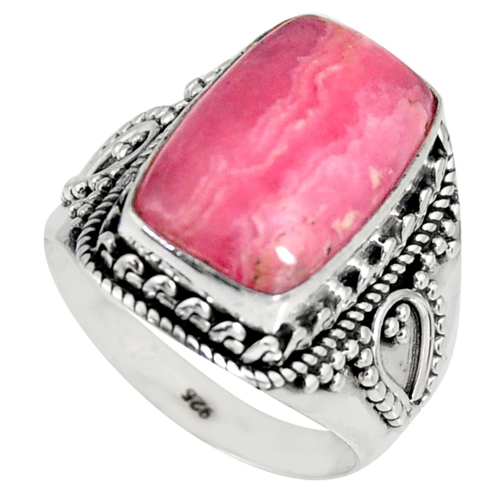 7.66cts natural rhodochrosite inca rose 925 silver solitaire ring size 8 r4135