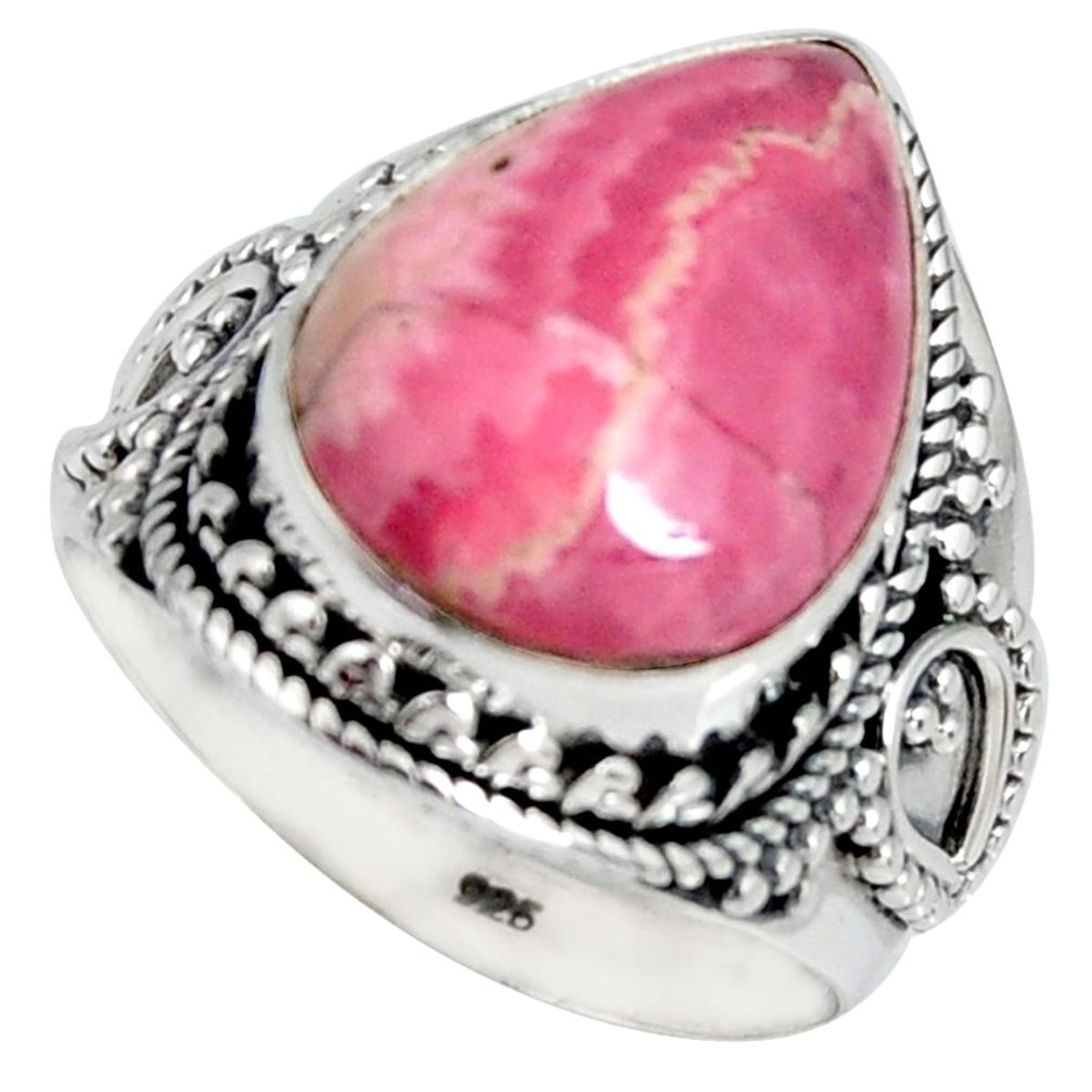 10.83cts natural rhodochrosite inca rose 925 silver solitaire ring size 8 r4139