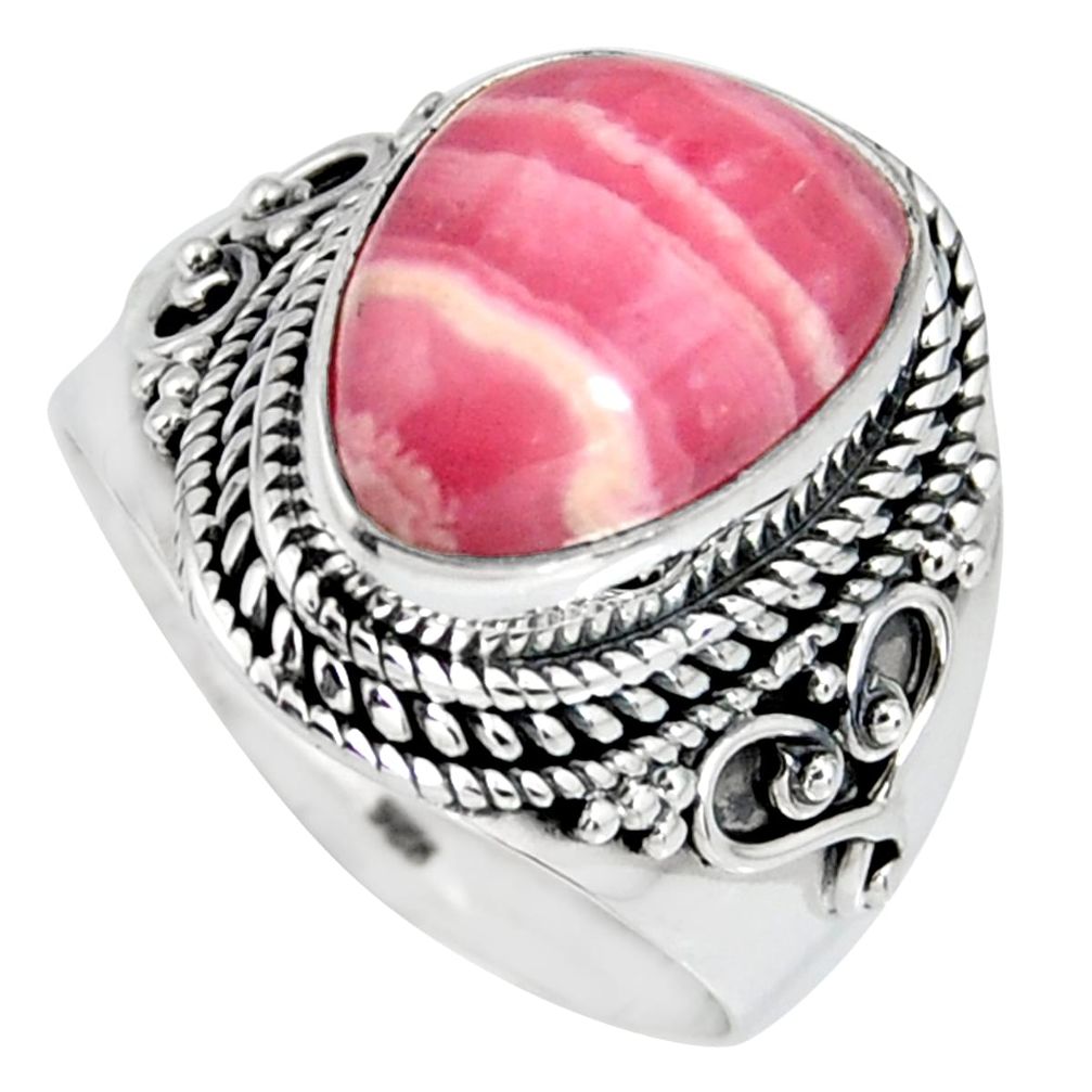 7.52cts natural pink rhodochrosite inca rose silver solitaire ring size 9 r4146