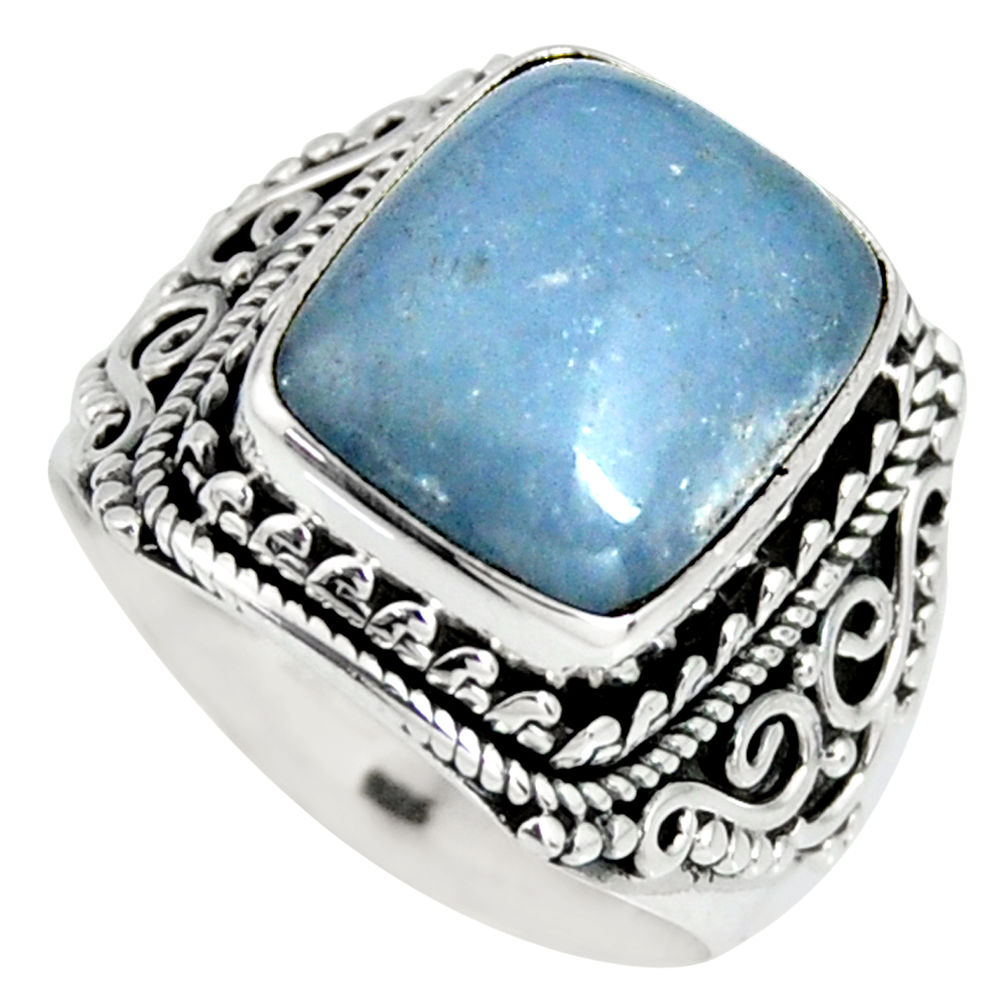6.06cts natural blue angelite 925 silver solitaire ring jewelry size 7.5 r4165