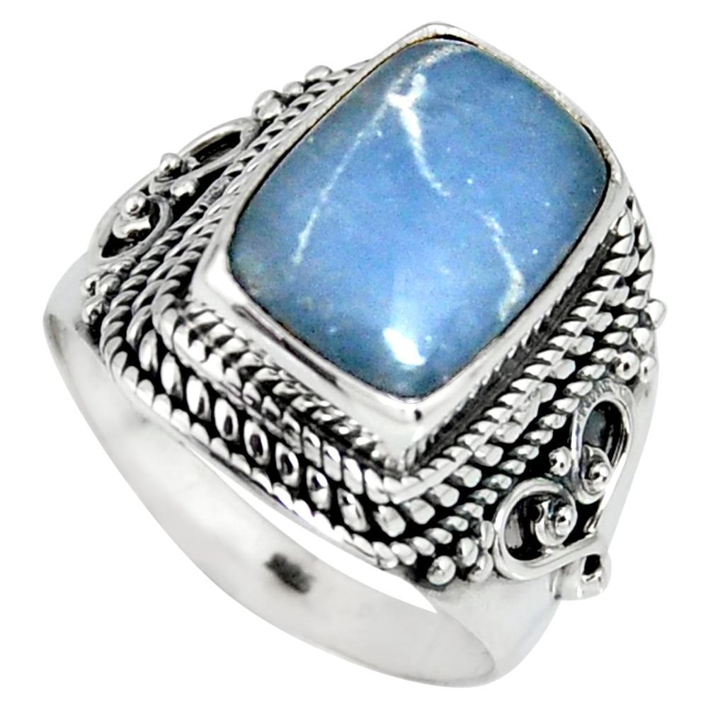 5.27cts natural blue angelite 925 silver solitaire ring jewelry size 8 r4169