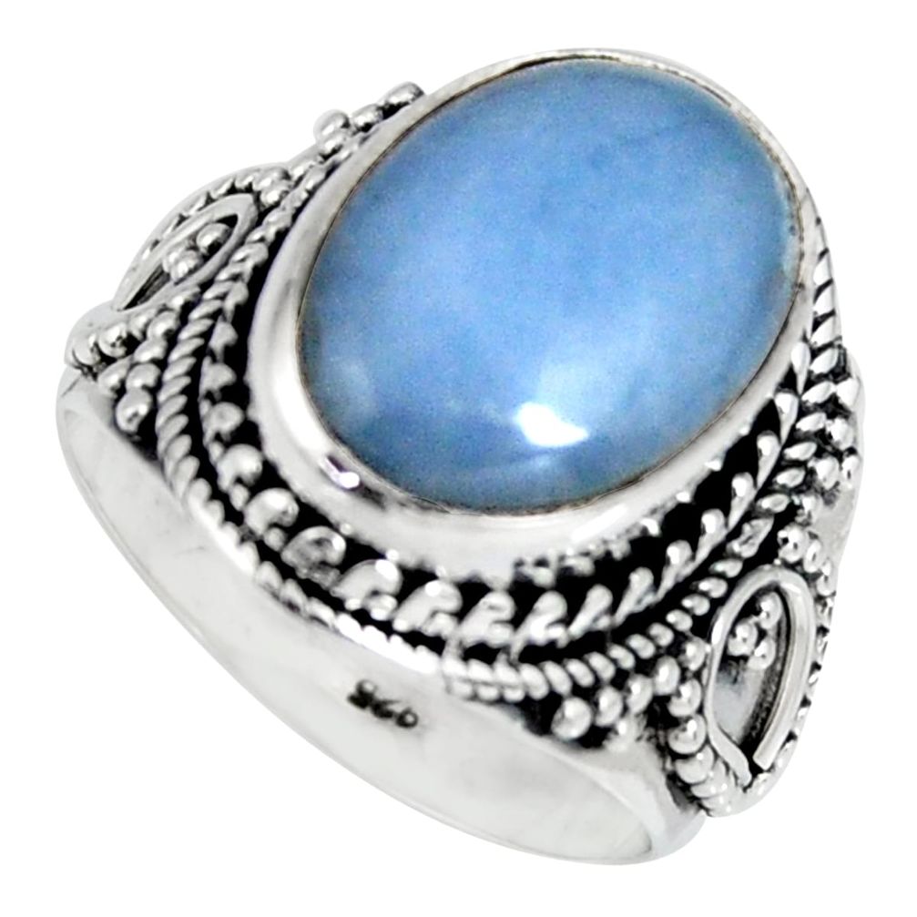 6.92cts natural blue angelite 925 silver solitaire ring jewelry size 7.5 r4171