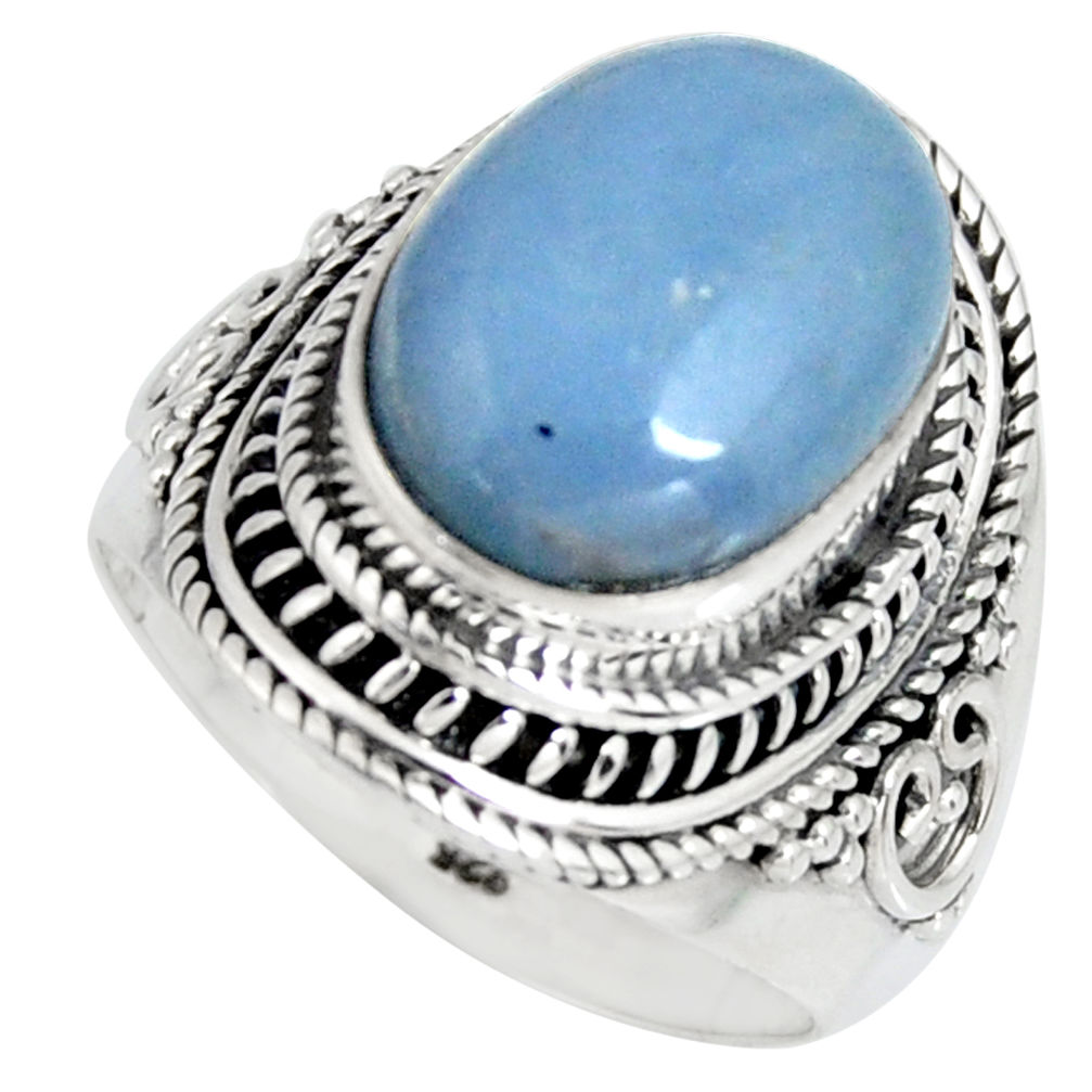 6.38cts natural blue angelite 925 silver solitaire ring jewelry size 7.5 r4173