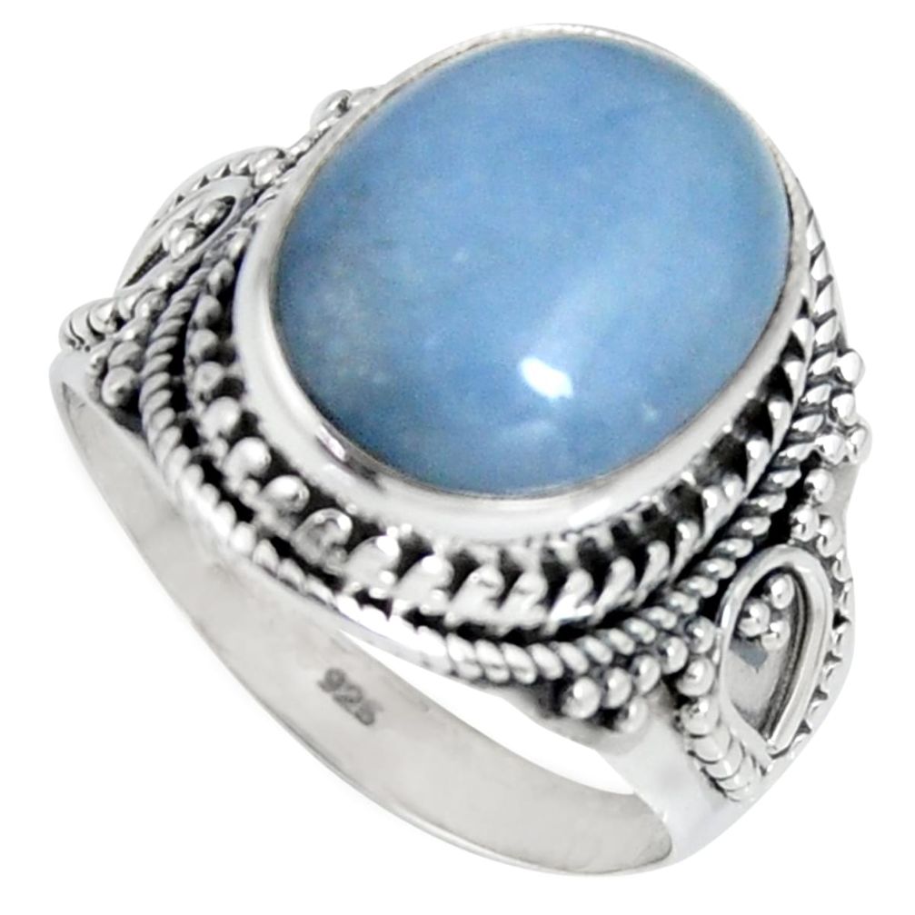 8.02cts natural blue angelite 925 silver solitaire ring jewelry size 8.5 r4177
