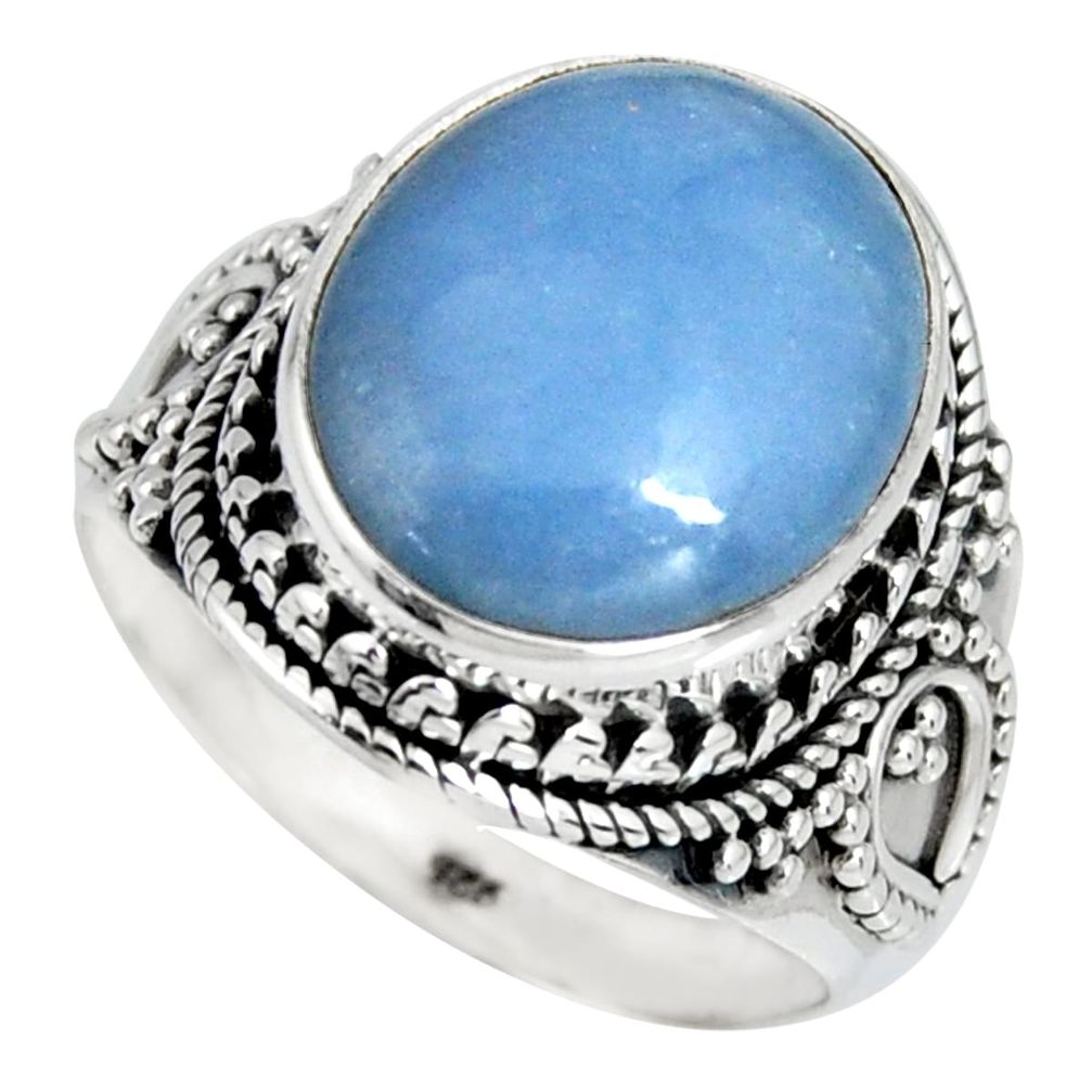 8.51cts natural blue angelite 925 silver solitaire ring jewelry size 9 r4179