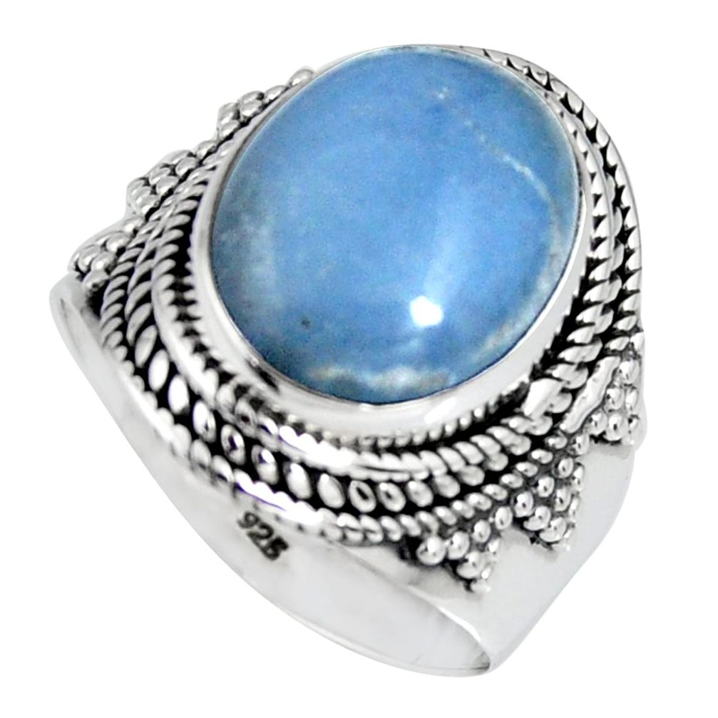 7.41cts natural blue angelite 925 sterling silver solitaire ring size 8.5 r4181