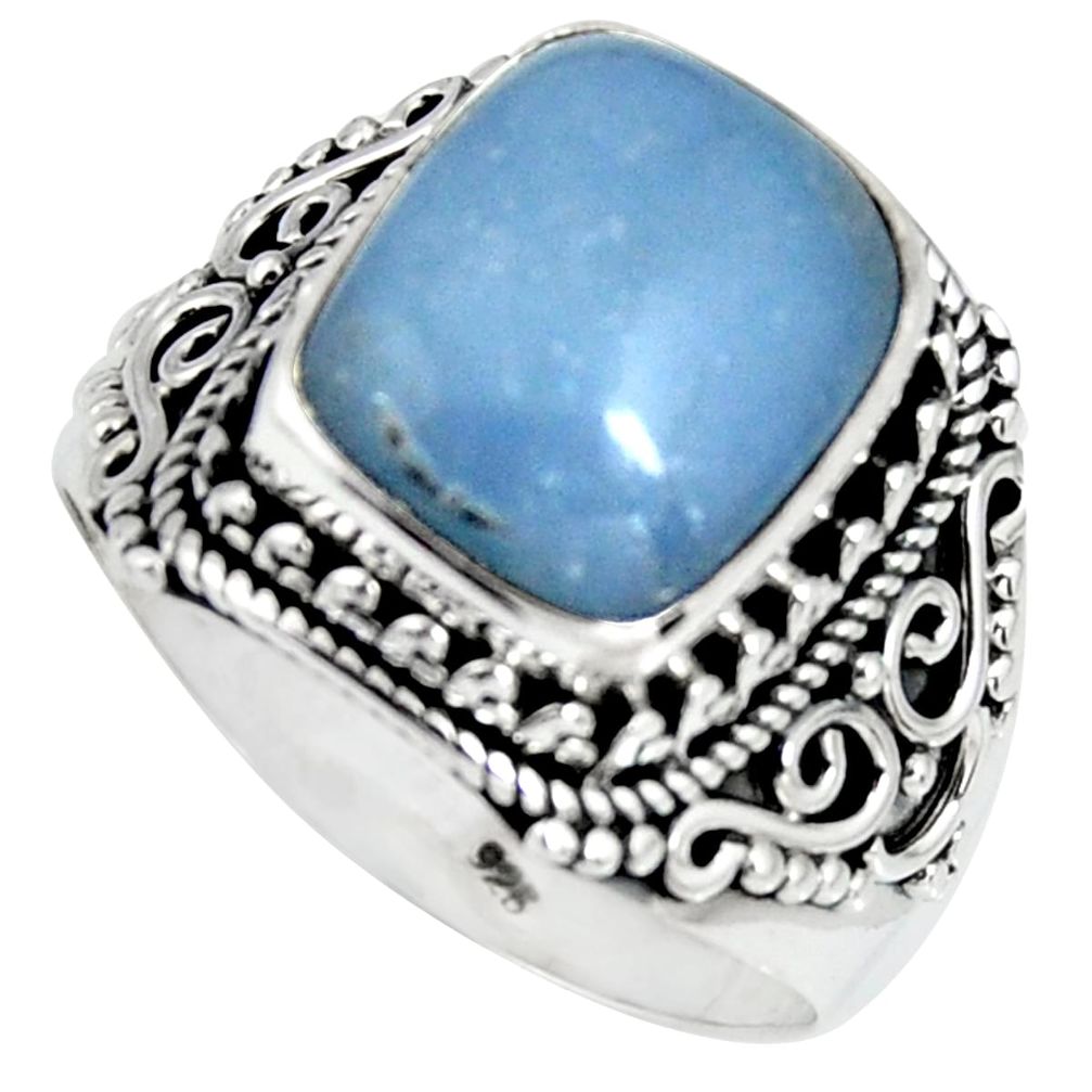 5.42cts natural blue angelite 925 sterling silver solitaire ring size 9 r4182