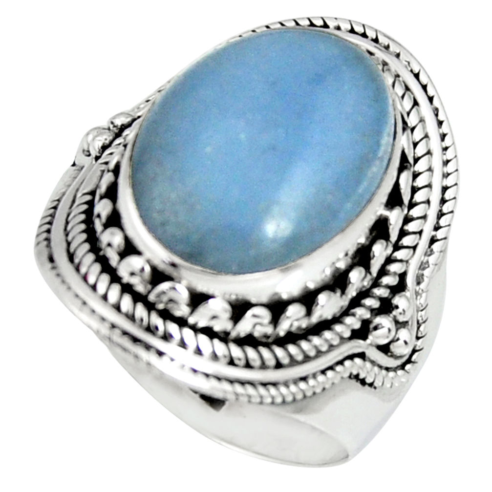 7.26cts natural blue angelite 925 sterling silver solitaire ring size 7.5 r4185