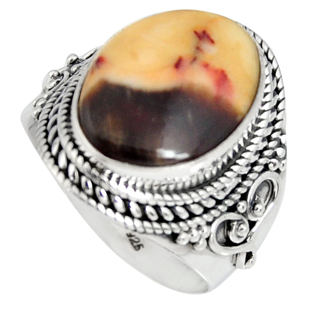 10.63cts natural brown peanut petrified wood fossil silver ring size 8.5 r4198