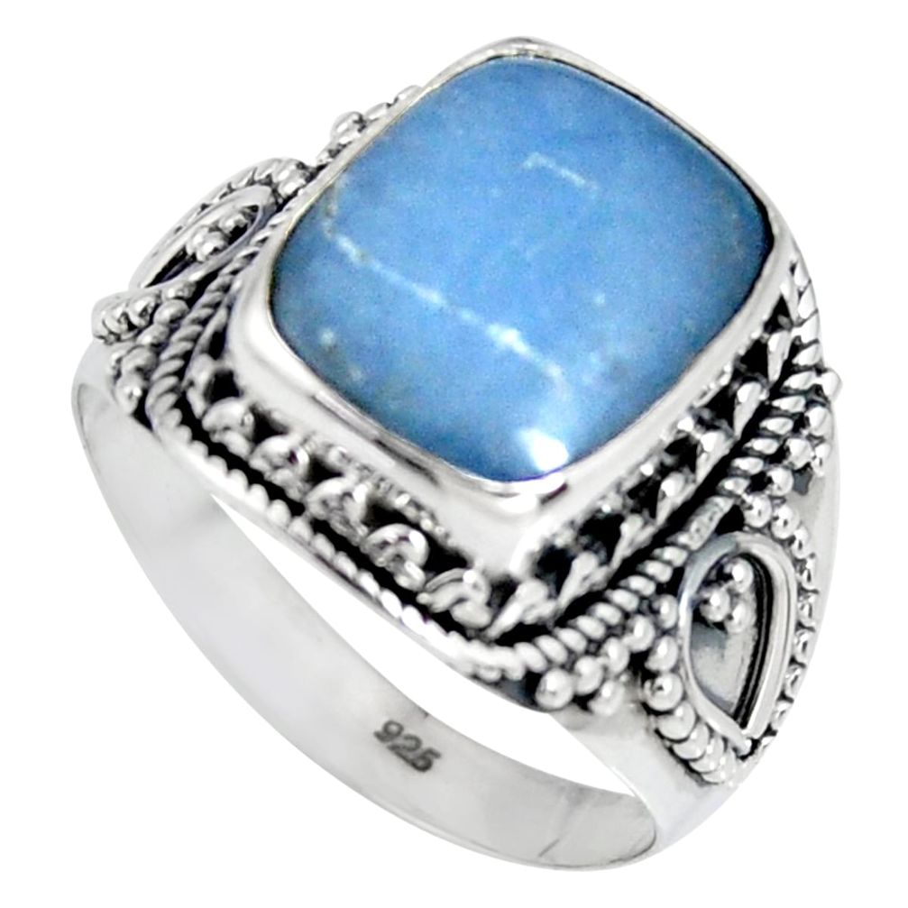 5.14cts natural blue angelite 925 silver solitaire ring jewelry size 9 r4202