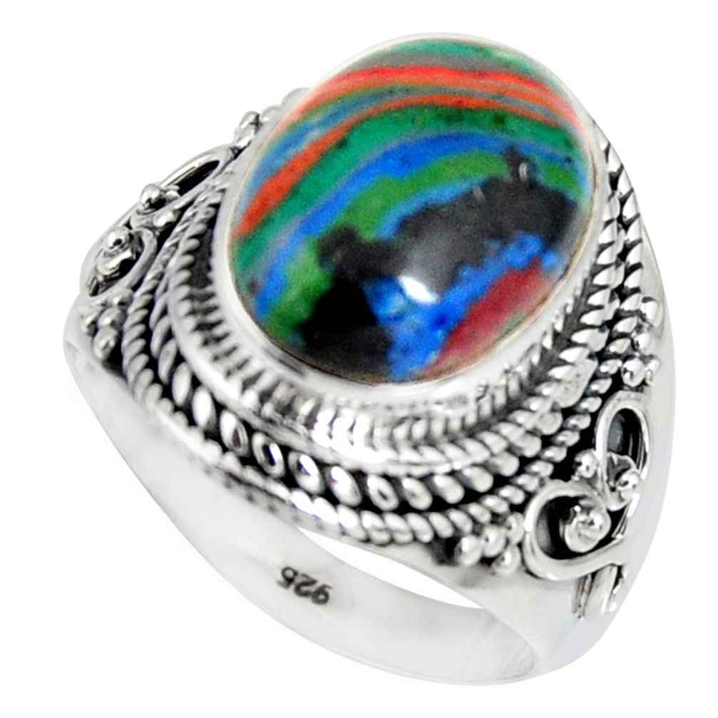 6.55cts natural rainbow calsilica 925 silver solitaire ring size 7.5 r4203