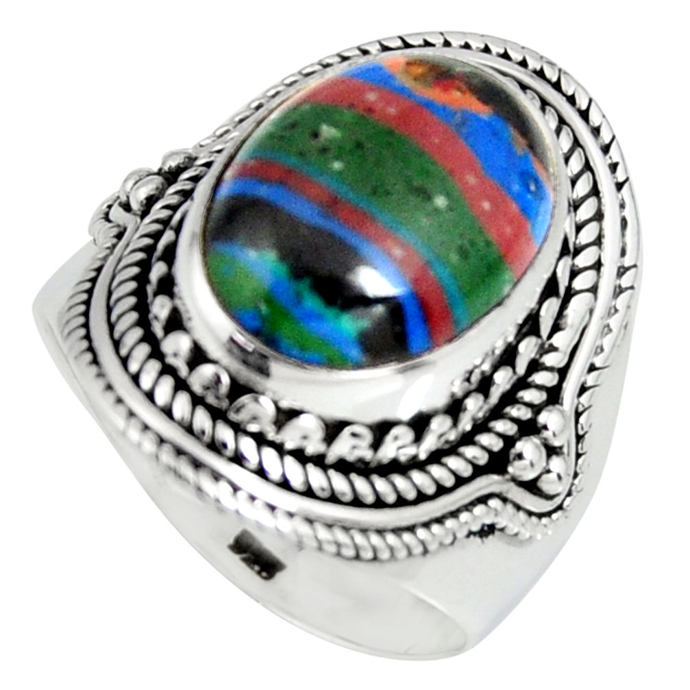 6.25cts natural rainbow calsilica oval 925 silver solitaire ring size 7 r4210