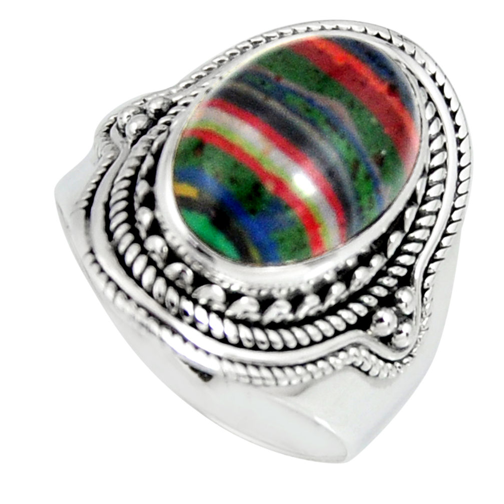 6.55cts natural multi color rainbow calsilica silver solitaire ring size 8 r4211