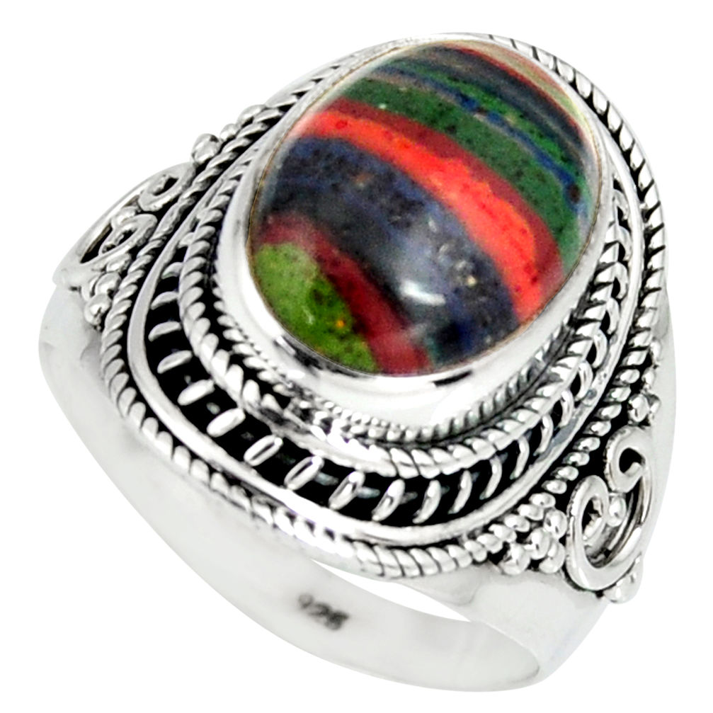 6.60cts natural rainbow calsilica 925 silver solitaire ring size 8.5 r4212