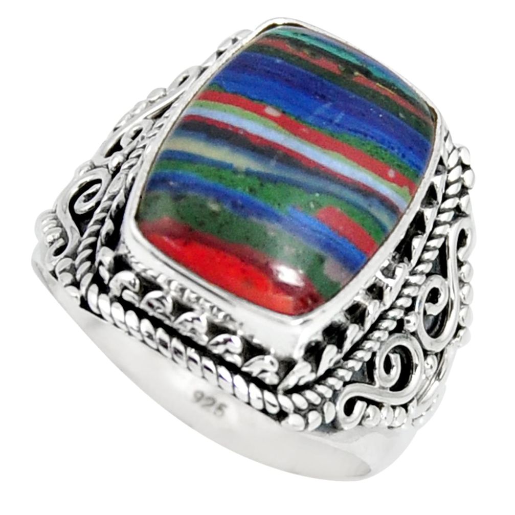 7.13cts natural multi color rainbow calsilica silver solitaire ring size 8 r4213