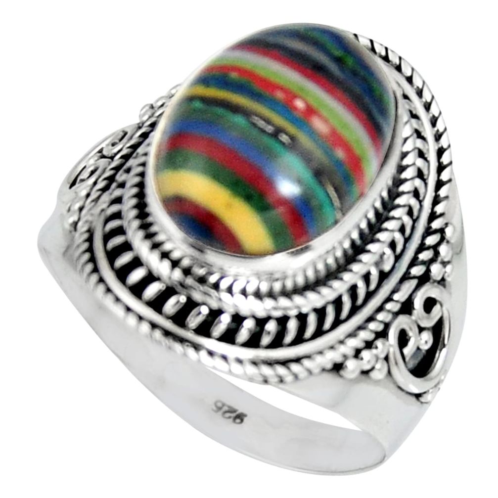 6.79cts natural multi color rainbow calsilica silver solitaire ring size 9 r4216