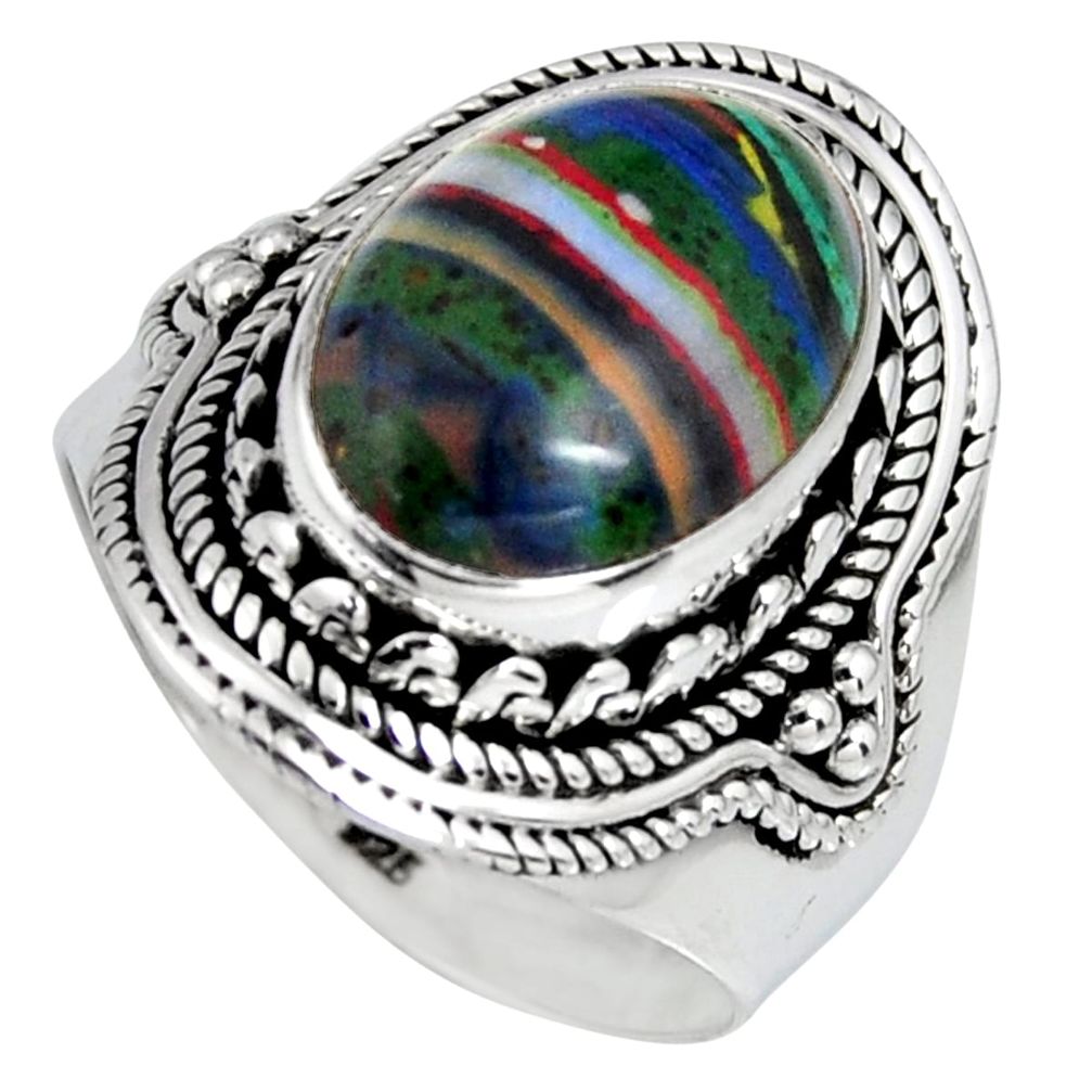 6.60cts natural rainbow calsilica 925 silver solitaire ring size 8.5 r4218
