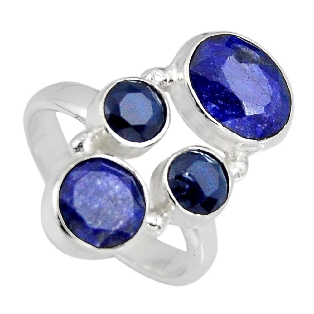 6.58cts natural blue sapphire 925 sterling silver ring jewelry size 6.5 r4456