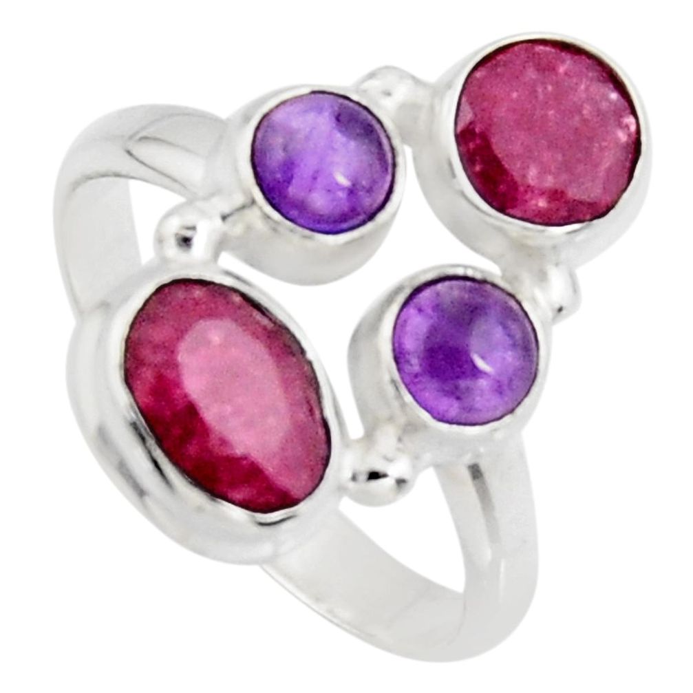 5.52cts natural red ruby amethyst 925 sterling silver ring size 8.5 r4466