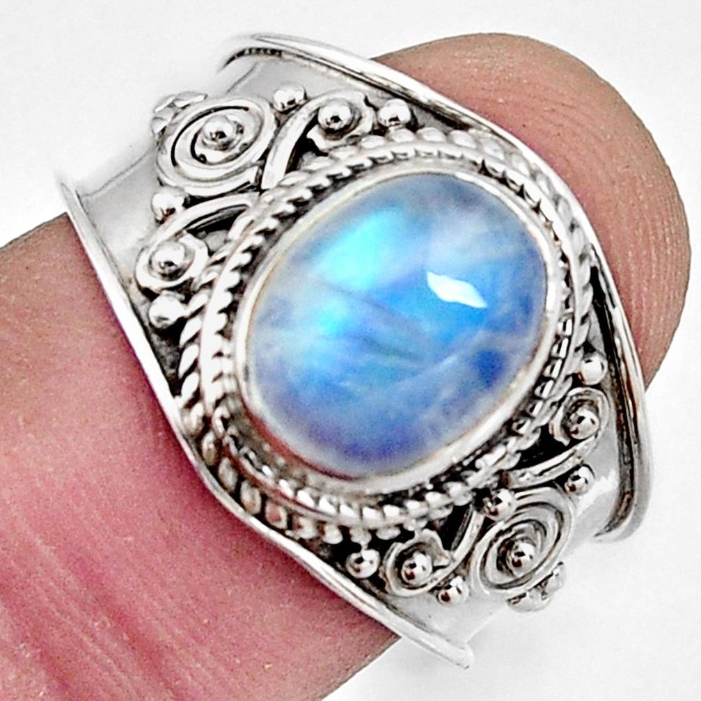 3.01cts natural rainbow moonstone 925 silver solitaire ring size 7.5 r4481