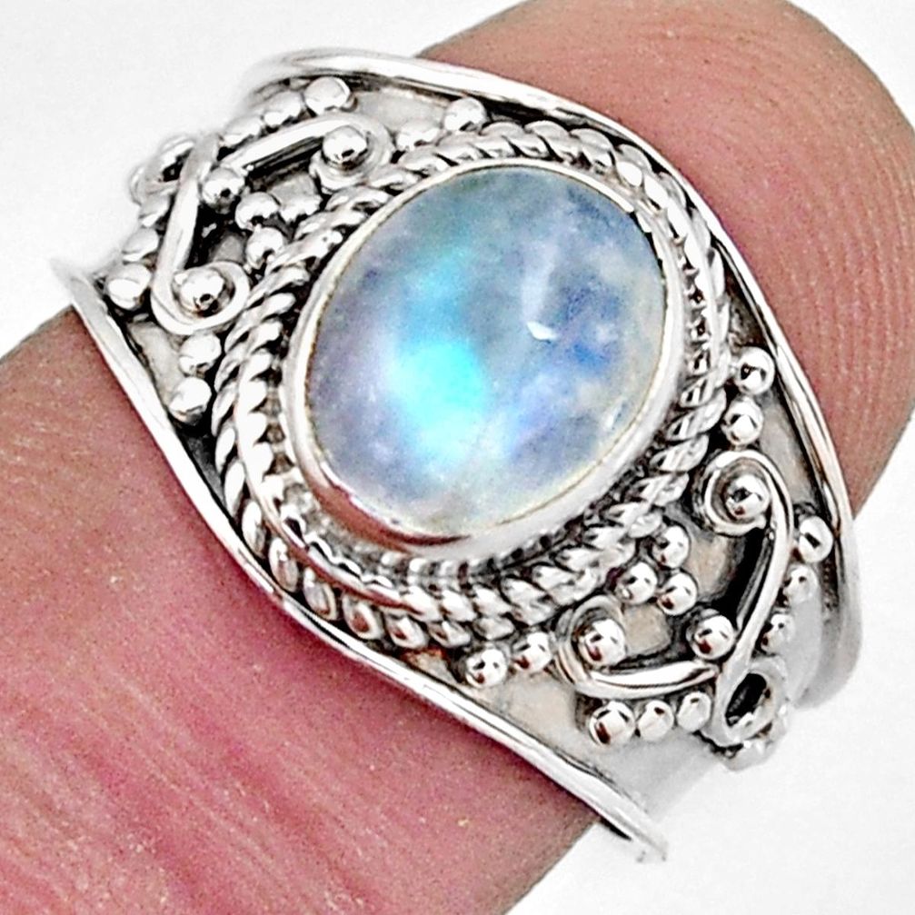 3.26cts natural rainbow moonstone 925 silver solitaire ring size 7.5 r4483