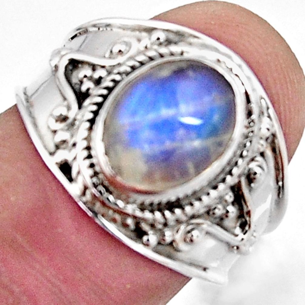 925 silver 3.32cts natural rainbow moonstone oval solitaire ring size 7.5 r4484