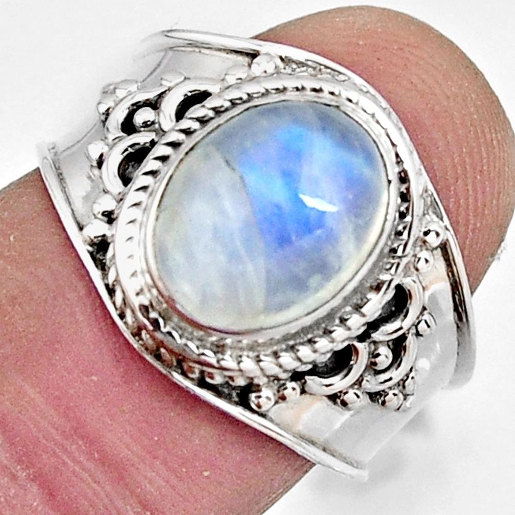 3.01cts natural rainbow moonstone 925 silver solitaire ring size 7.5 r4487