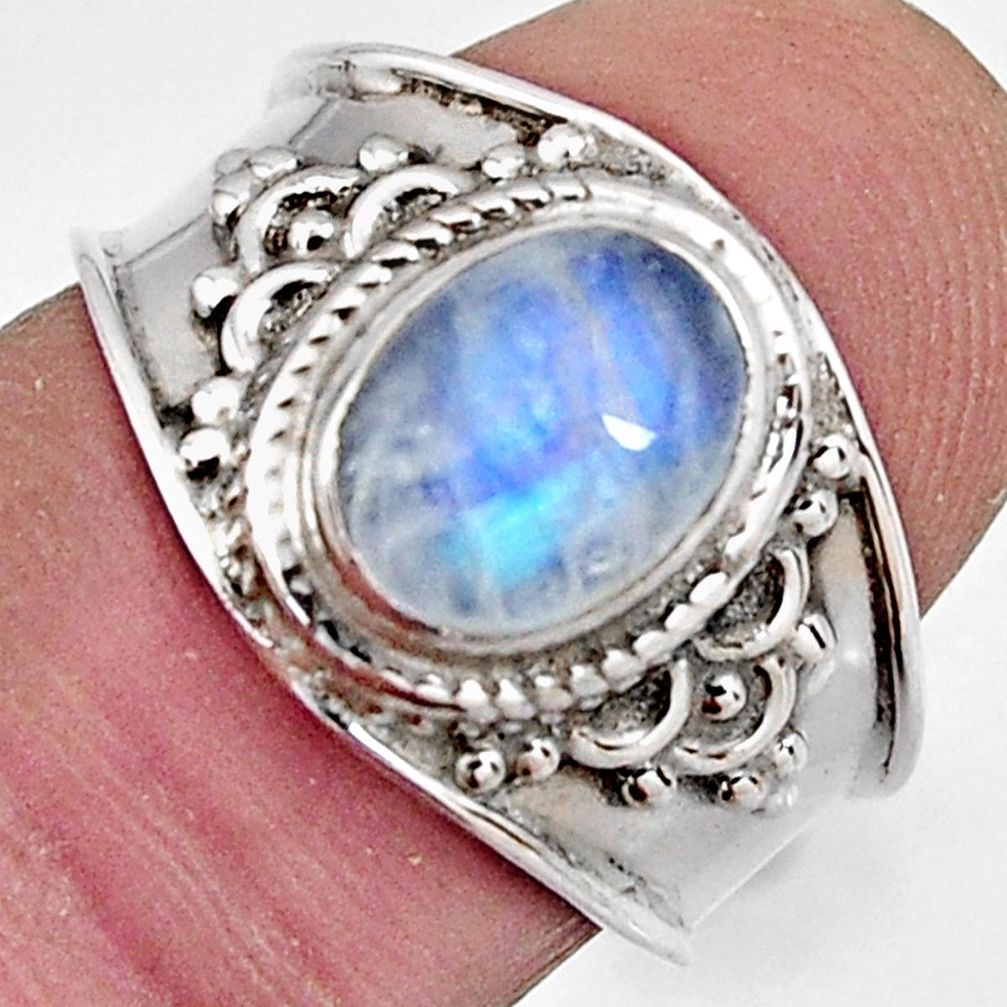 925 silver 3.44cts natural rainbow moonstone solitaire ring jewelry size 7 r4488