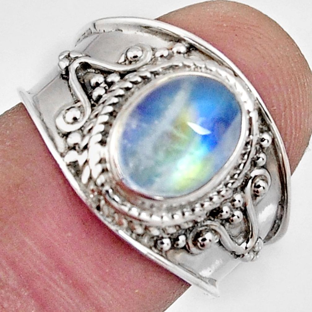 2.92cts natural rainbow moonstone 925 silver solitaire ring jewelry size 7 r4492