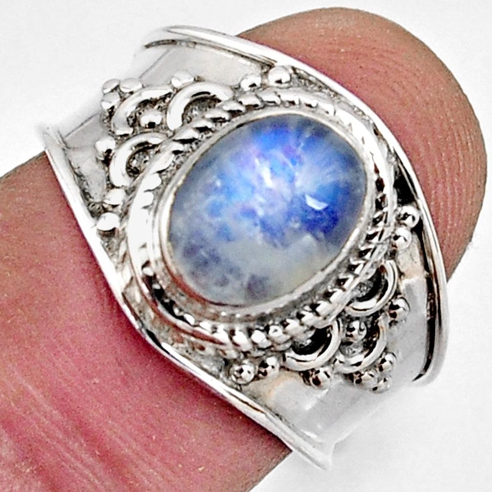 925 silver 3.43cts natural rainbow moonstone oval solitaire ring size 7.5 r4493