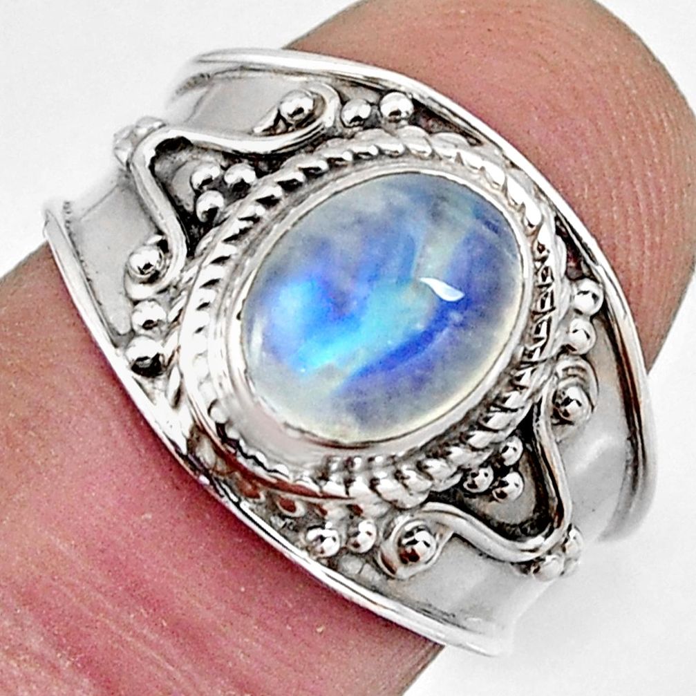 3.26cts natural rainbow moonstone 925 silver solitaire ring jewelry size 7 r4494