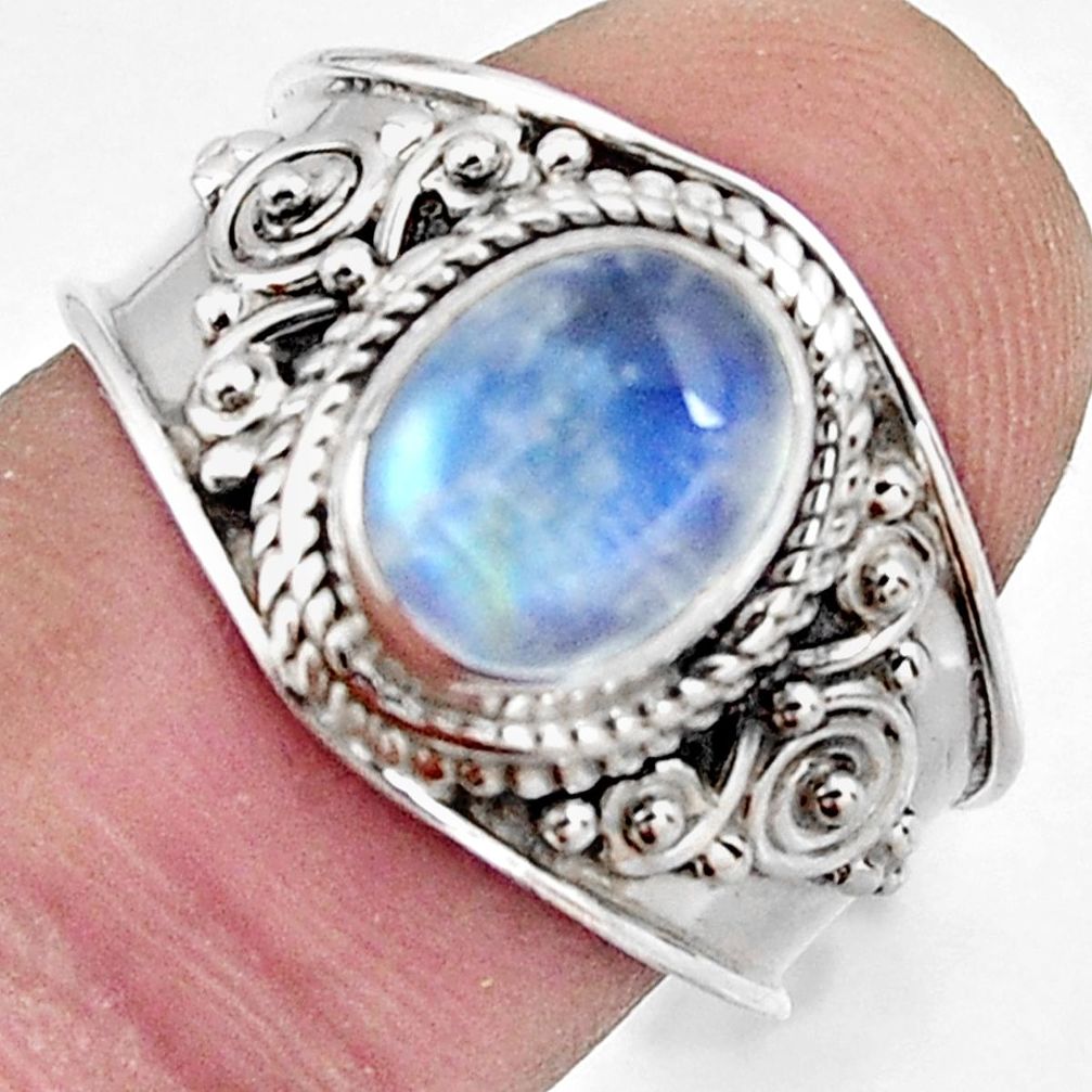 3.32cts natural rainbow moonstone 925 silver solitaire ring jewelry size 8 r4495
