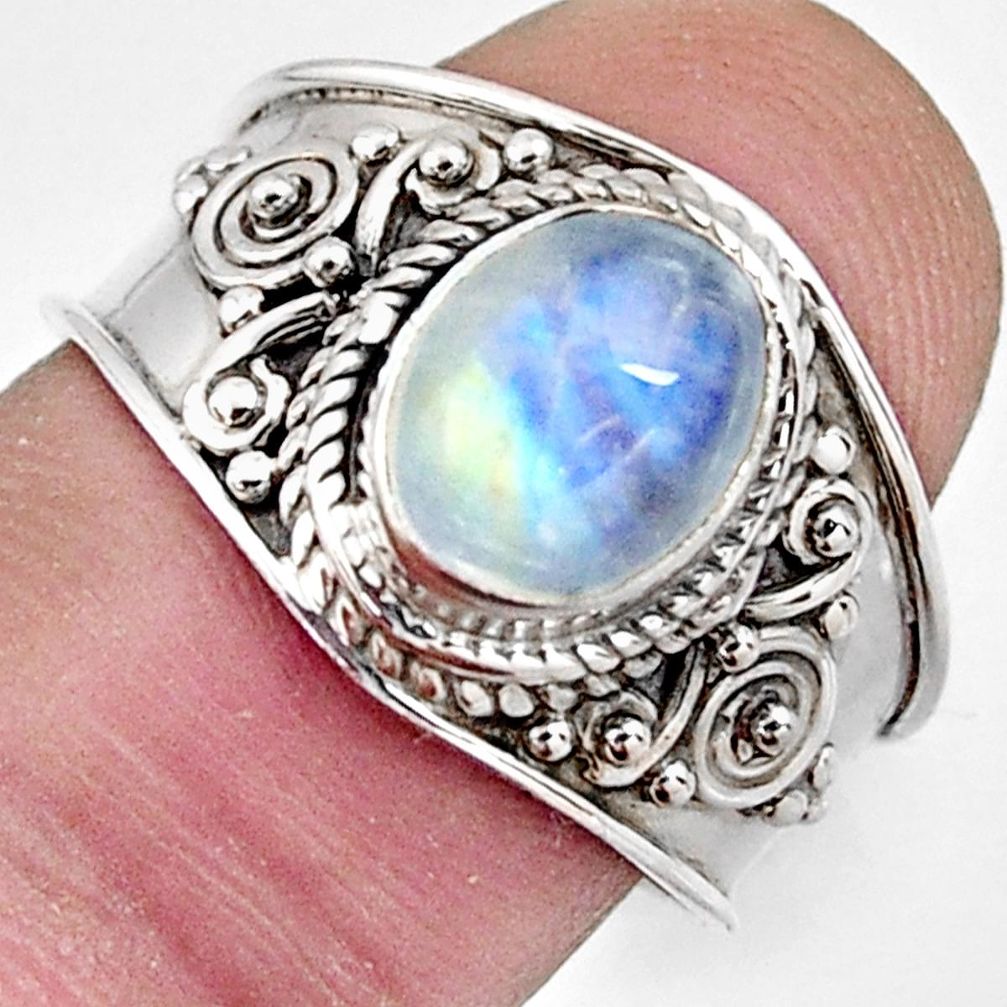 3.50cts natural rainbow moonstone 925 silver solitaire ring jewelry size 8 r4496