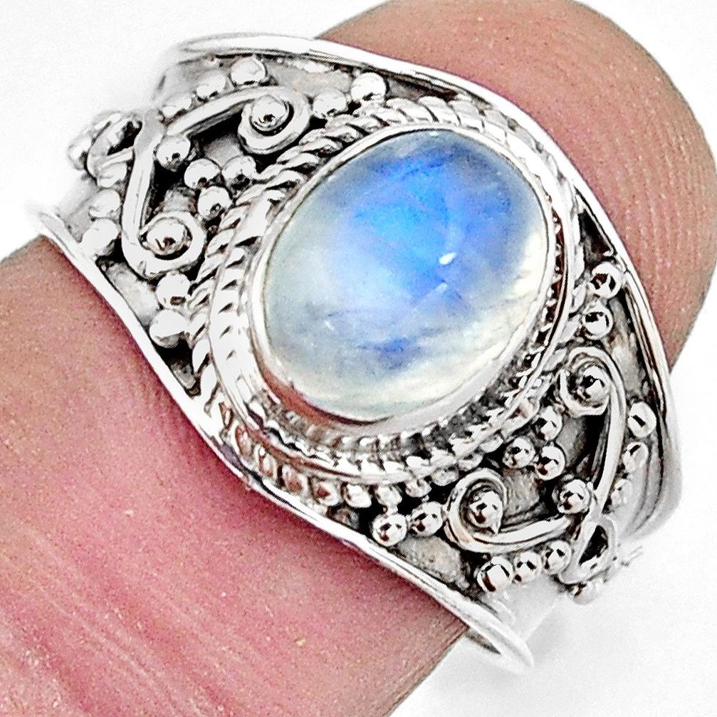 925 silver 2.90cts natural rainbow moonstone oval solitaire ring size 7.5 r4498