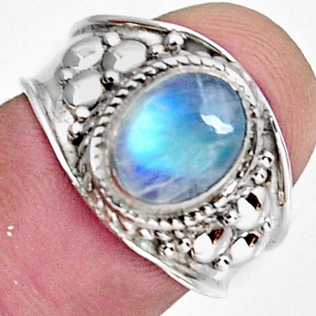 3.07cts natural rainbow moonstone 925 silver solitaire ring jewelry size 7 r4500