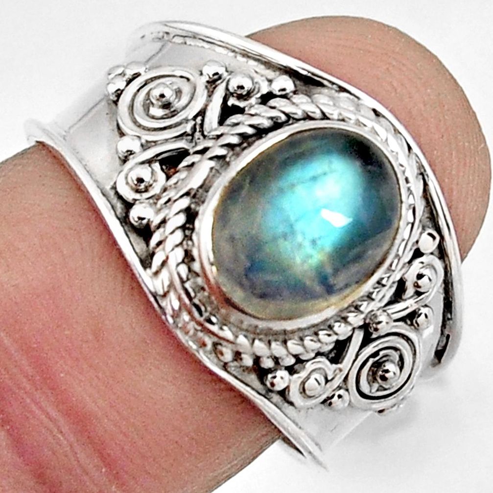 3.10cts natural rainbow moonstone 925 silver solitaire ring jewelry size 8 r4502