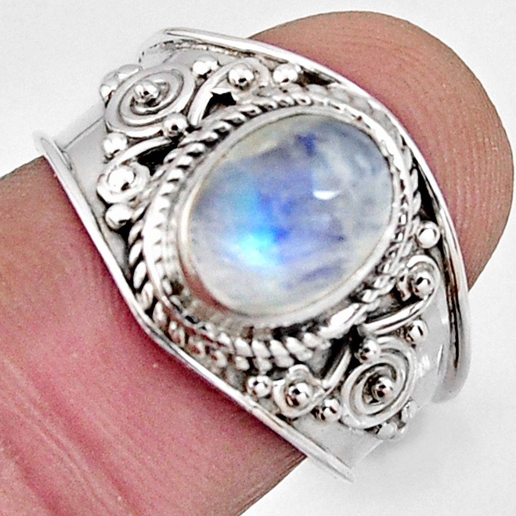 3.10cts natural rainbow moonstone 925 silver solitaire ring size 7.5 r4505