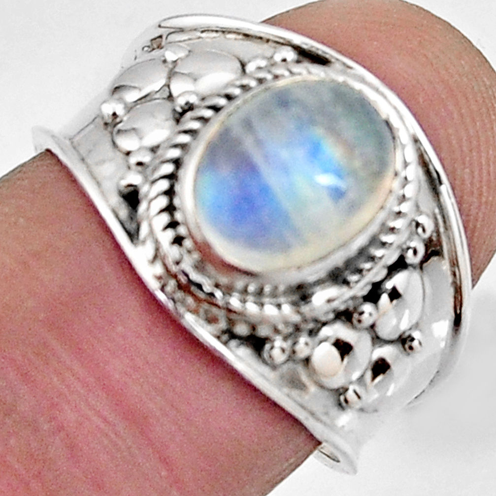 3.12cts natural rainbow moonstone 925 silver solitaire ring size 7.5 r4506