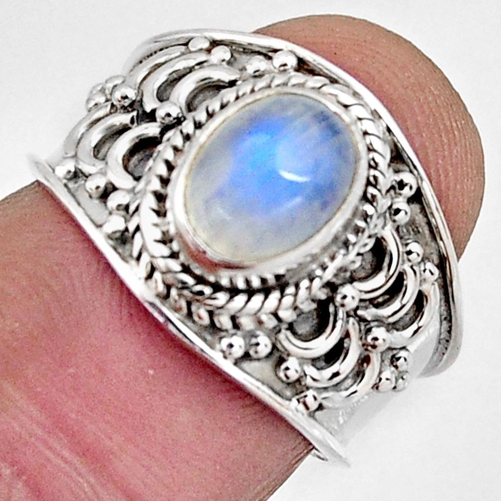 2.12cts natural rainbow moonstone 925 silver solitaire ring jewelry size 6 r4510