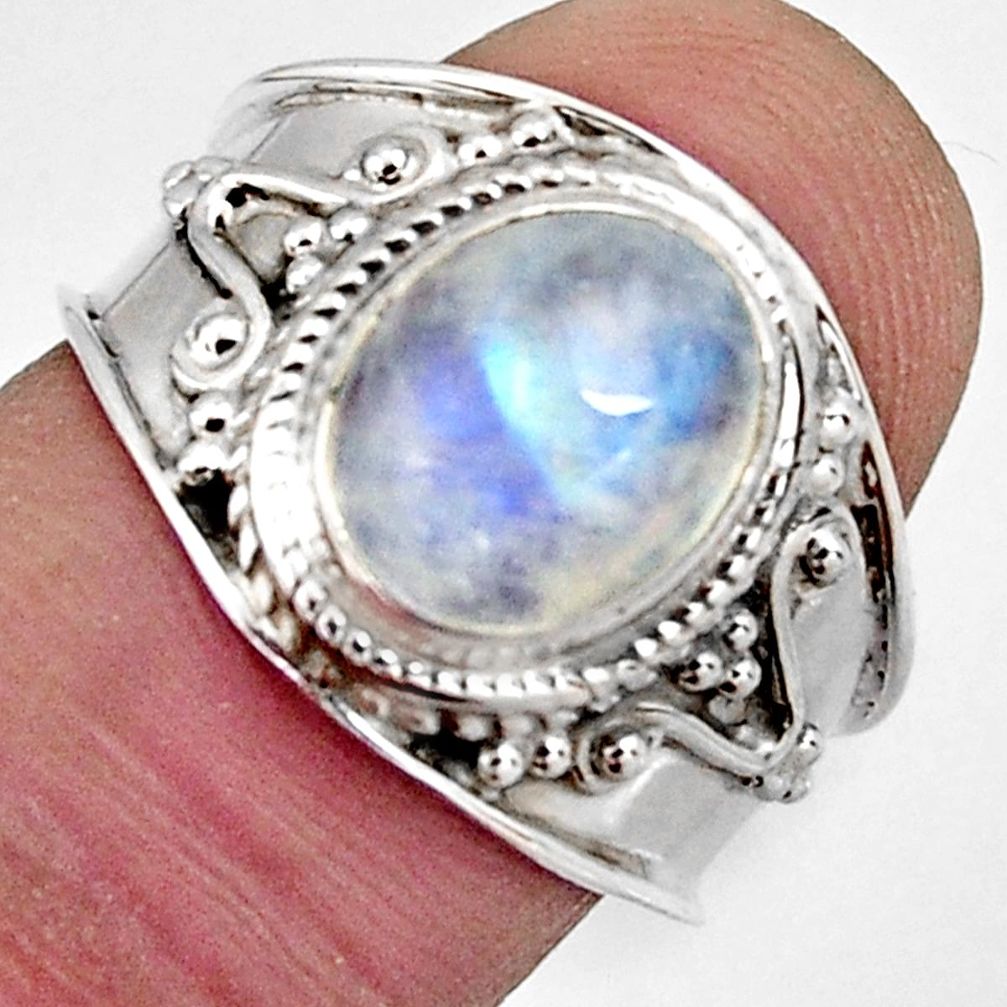 925 silver 4.06cts natural rainbow moonstone solitaire ring size 7.5 r4512