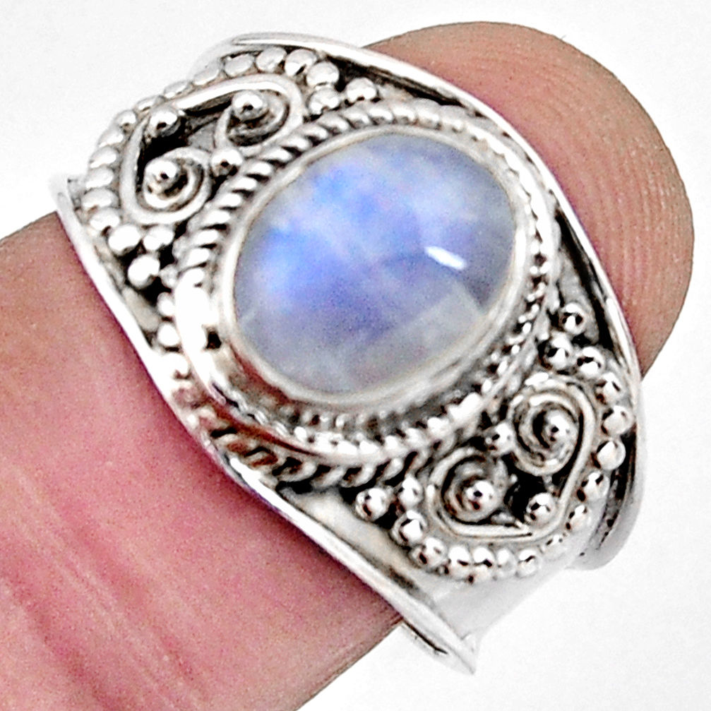 3.02cts natural rainbow moonstone 925 silver solitaire ring jewelry size 8 r4513