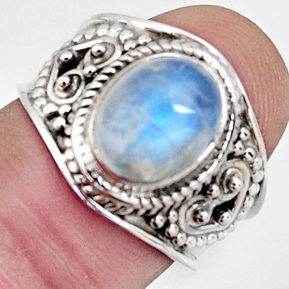 3.23cts natural rainbow moonstone 925 silver solitaire ring size 7.5 r4515