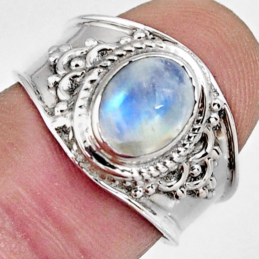 2.17cts natural rainbow moonstone 925 silver solitaire ring jewelry size 7 r4517