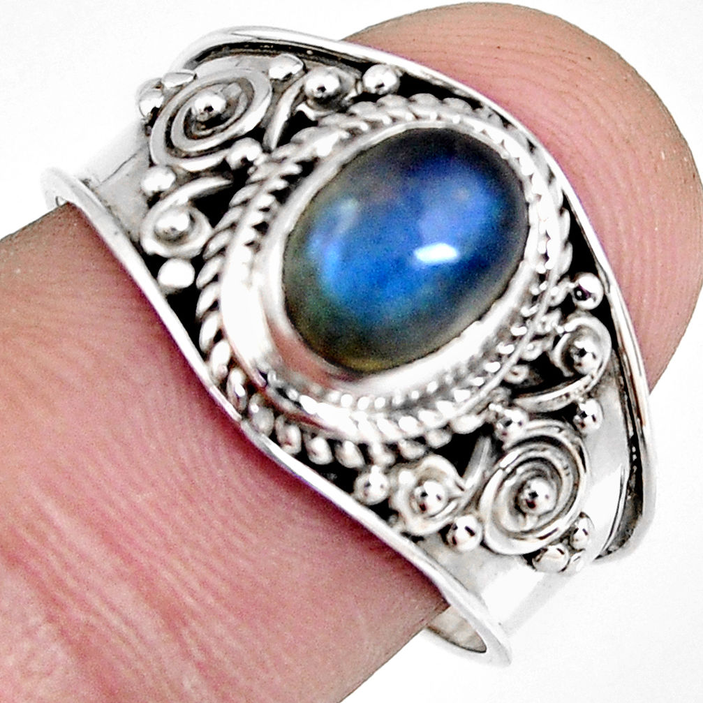 2.09cts natural blue labradorite 925 silver solitaire ring size 8.5 r4529