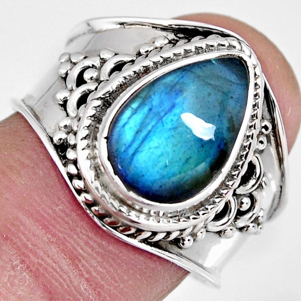 4.74cts natural blue labradorite 925 silver solitaire ring size 7.5 r4542