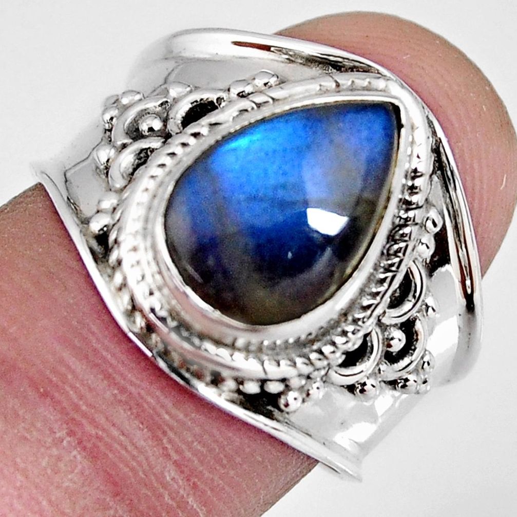 4.51cts natural blue labradorite 925 silver solitaire ring size 7.5 r4543