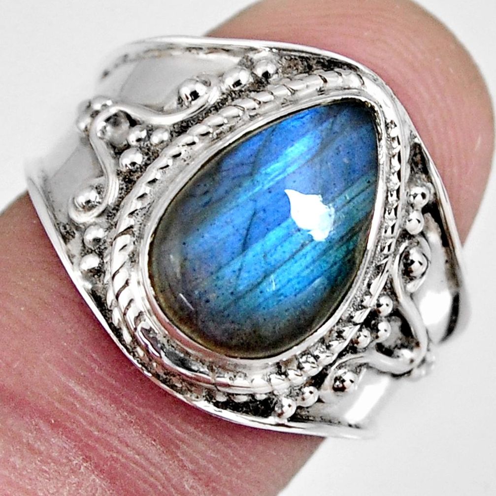 4.69cts natural blue labradorite 925 silver solitaire ring size 7.5 r4546