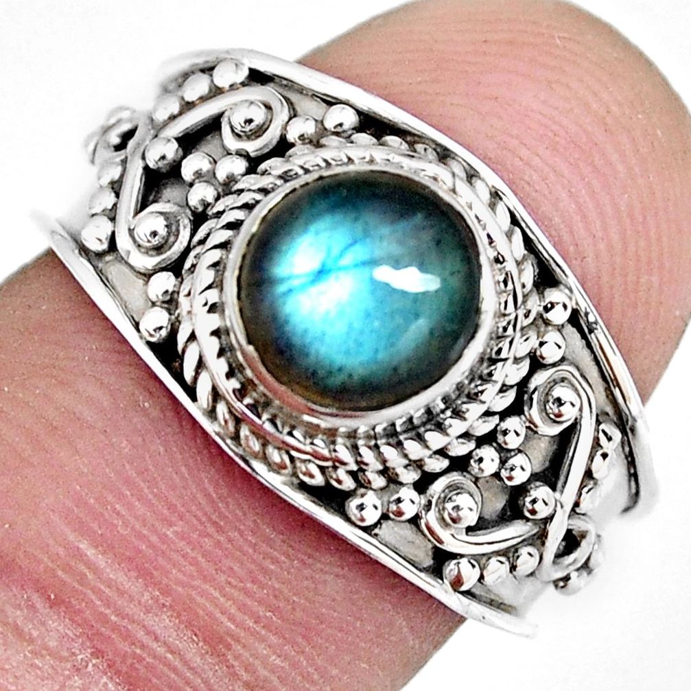 2.08cts natural blue labradorite 925 silver solitaire ring size 7.5 r4551