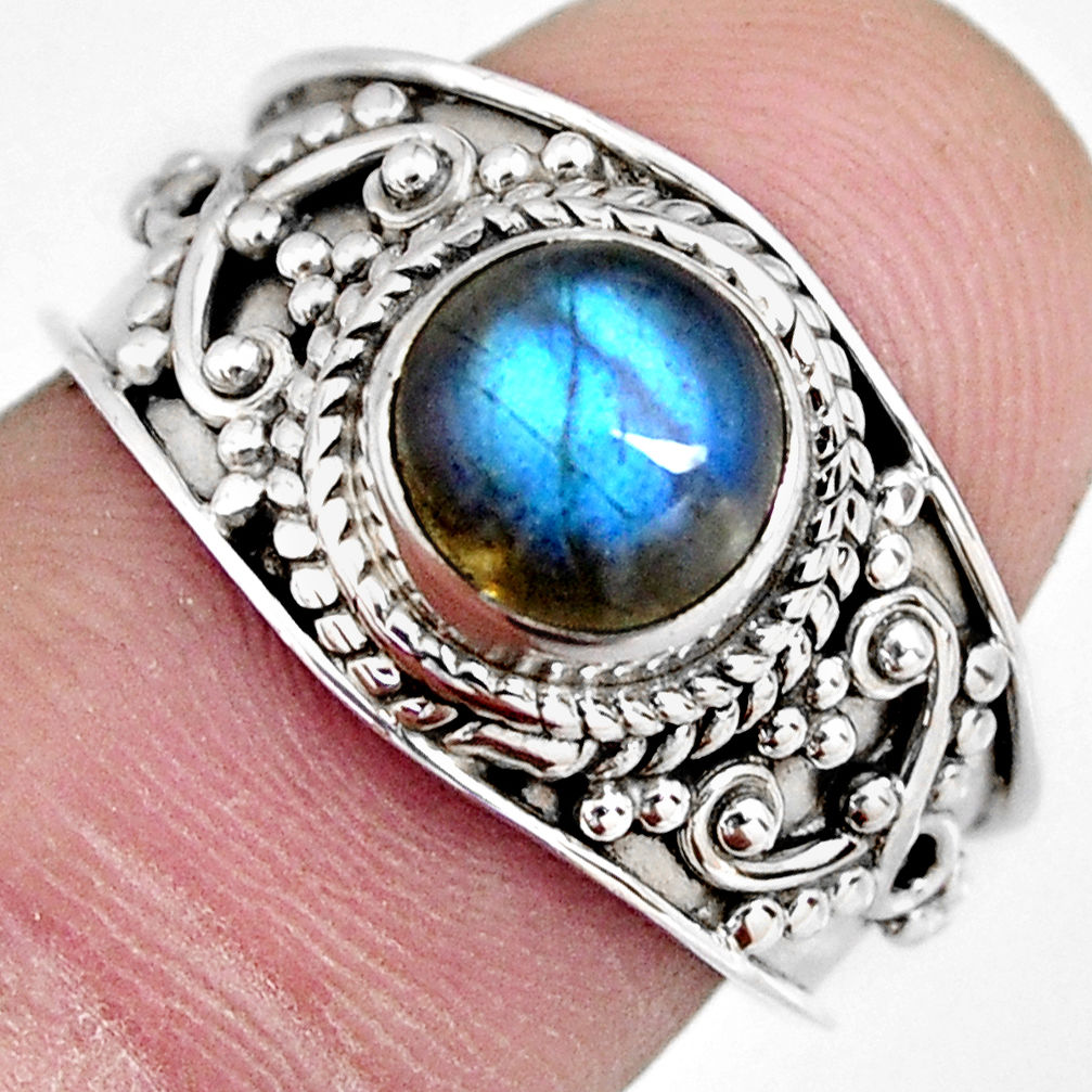 2.19cts natural blue labradorite 925 silver solitaire ring size 7.5 r4552